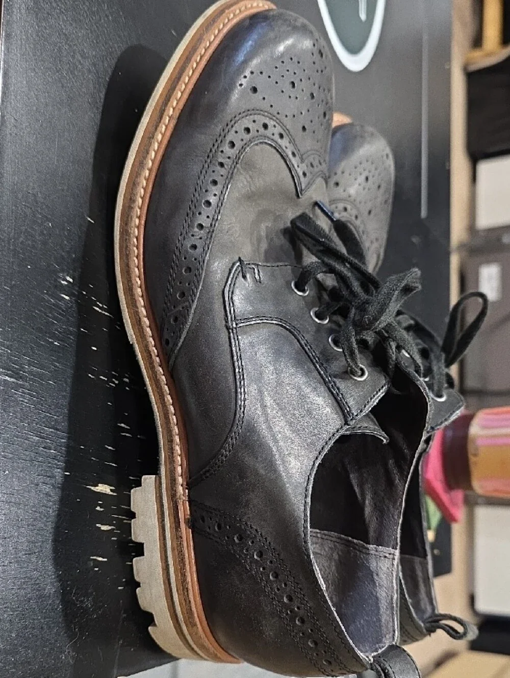 John Varvatos Black Brogue Wingtip Derby Shoes